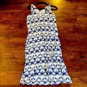 Alfani Blue and White Leaf Print Dress